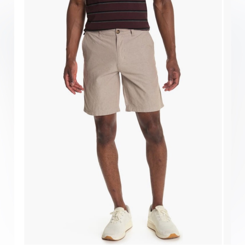14th & Union Flat Front Chambray Trim Fit Shorts Tan Desert 40